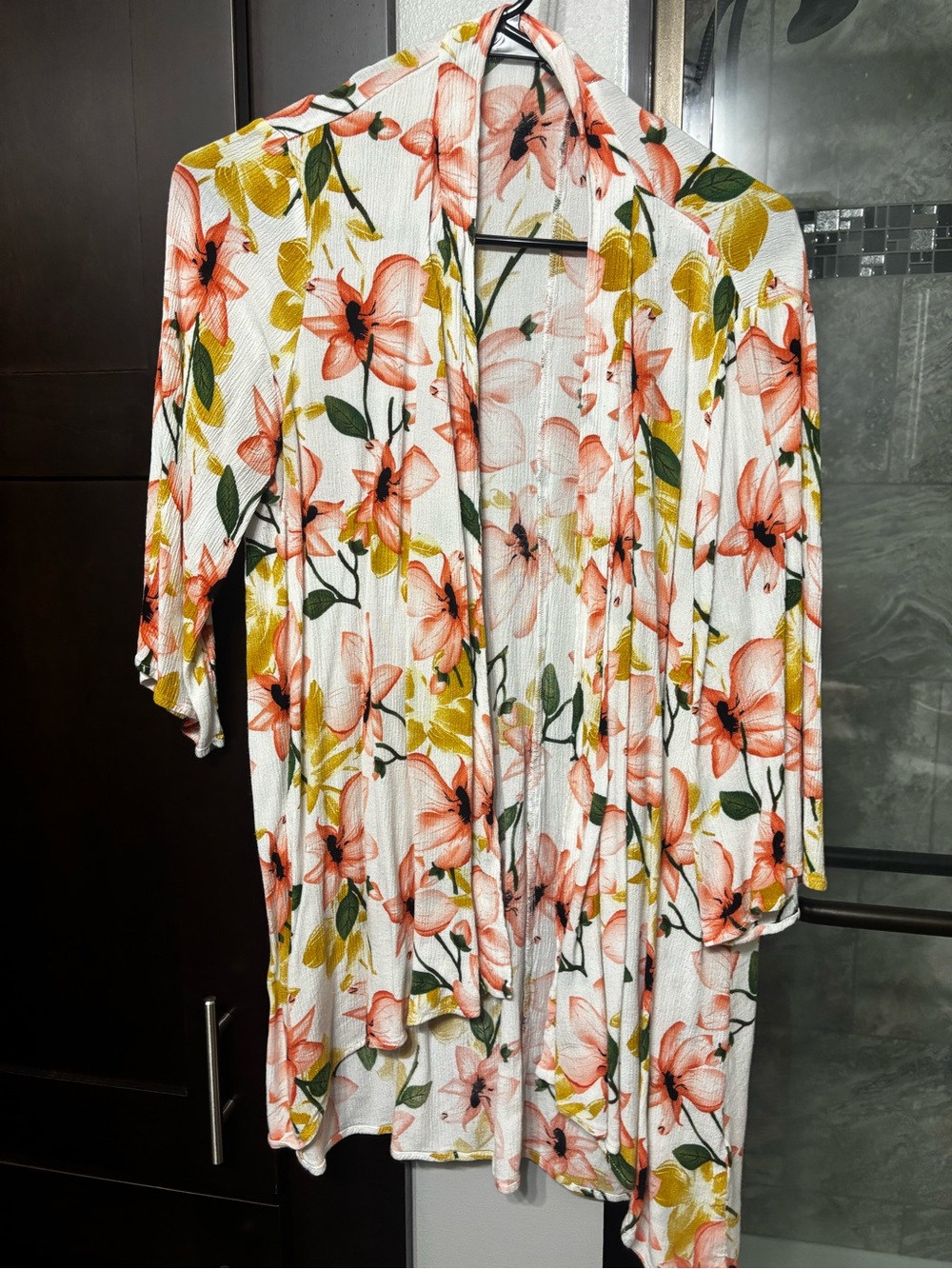 Staccato White Blouse with Peach & Green Floral Print
